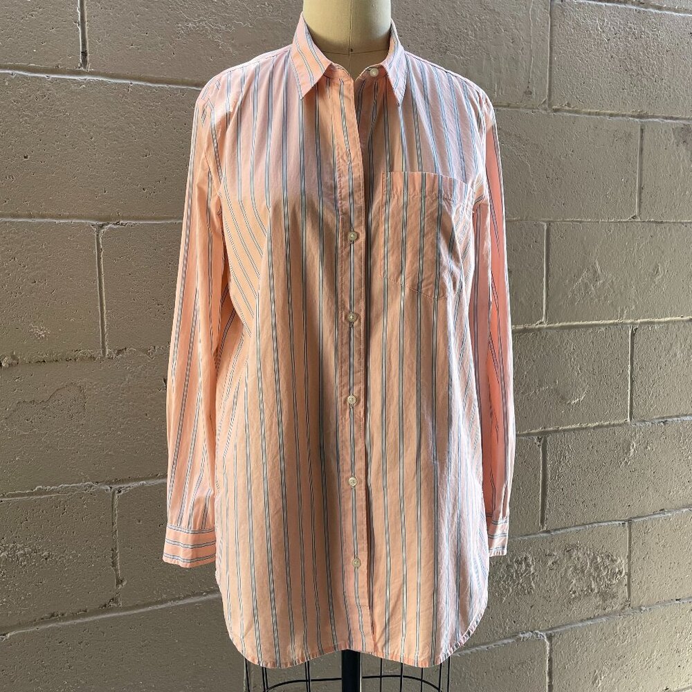 Gap peach blue stripe oversized boyfriend shirt, S